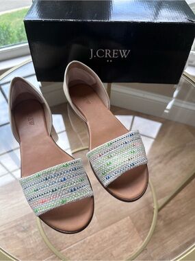 J. Crew Cream Slide Sandals with Multicolor Stitching